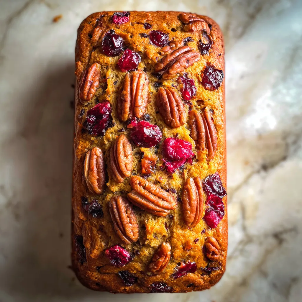 A loaf of bread with cranberries and pecans.