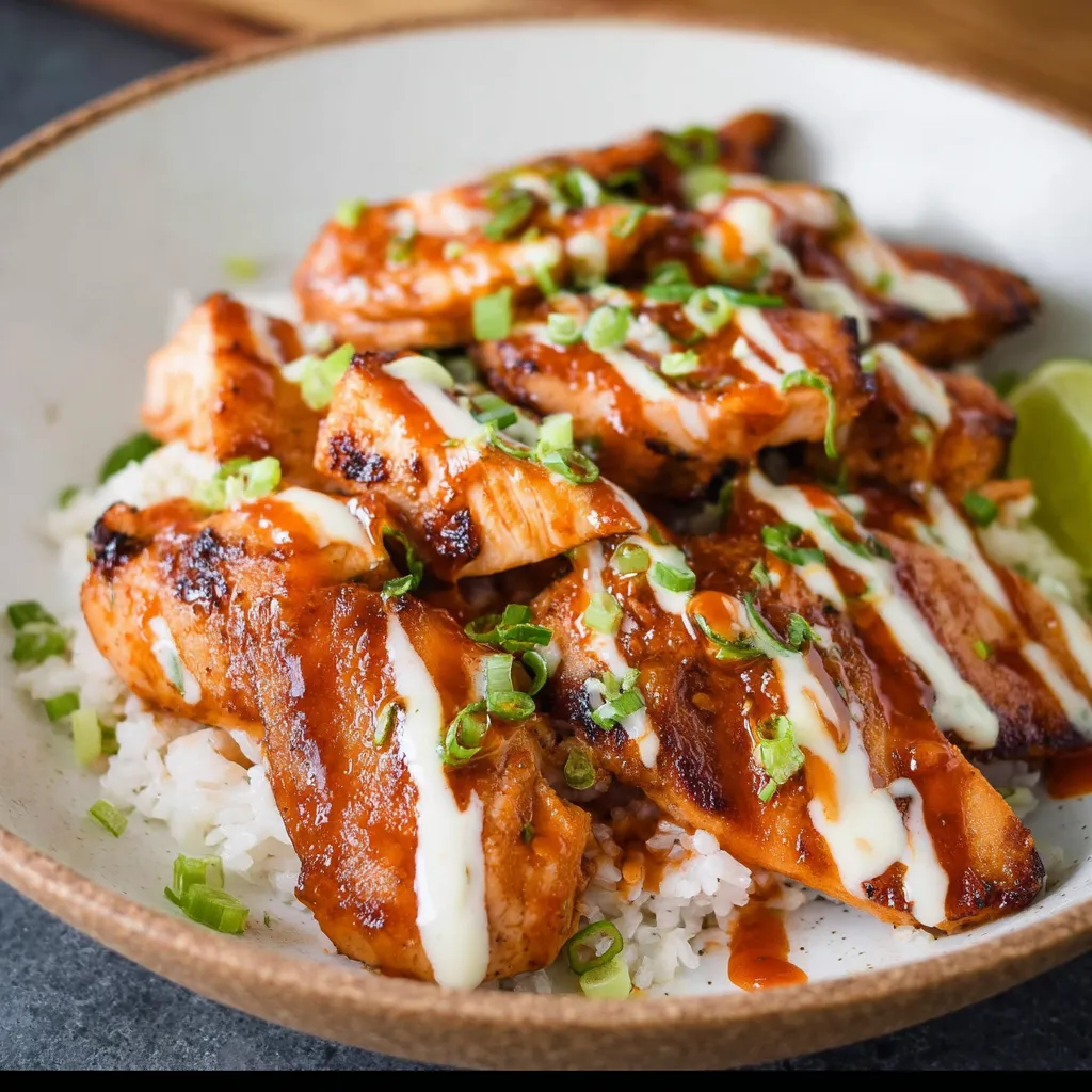 A plate of honey sriracha chicken.