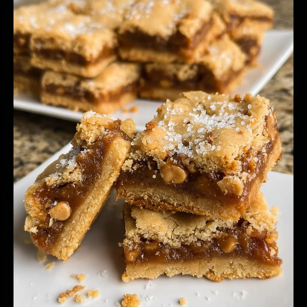 Salted caramel cookie bars on a plate.