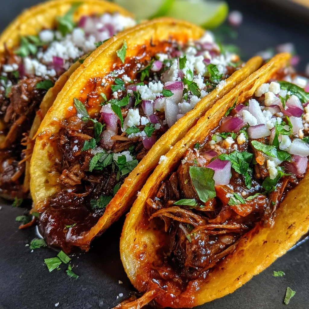Two tacos with meat and onions.