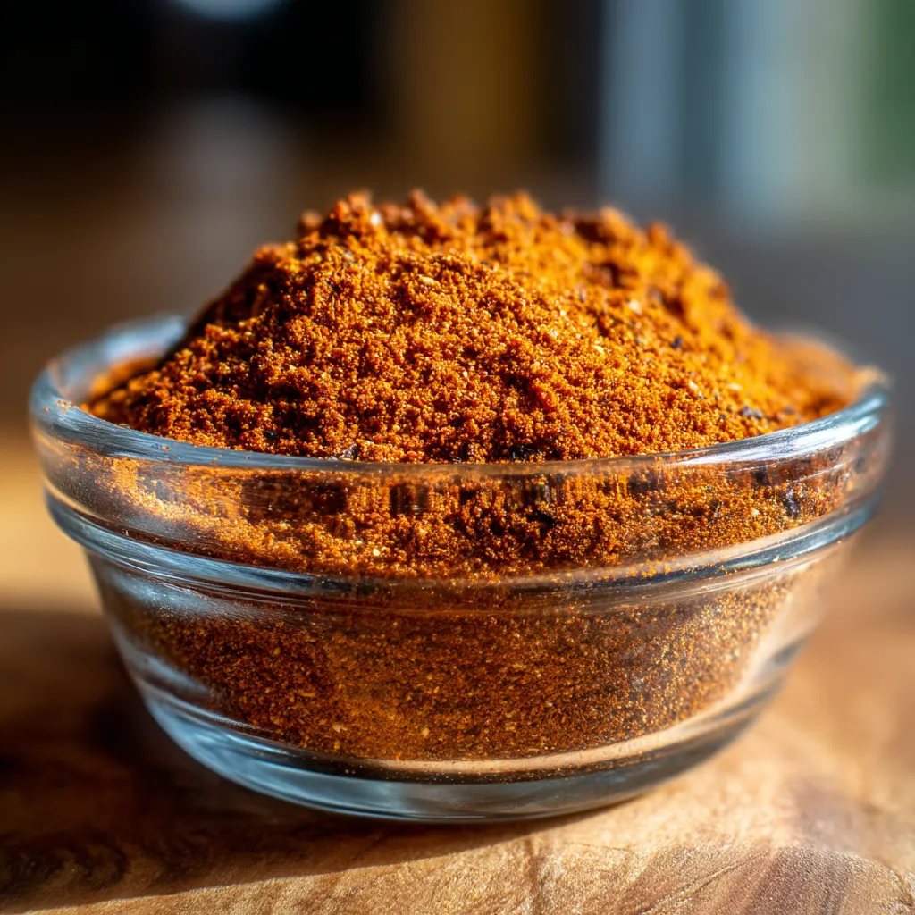 A glass bowl filled with a spice mix.
