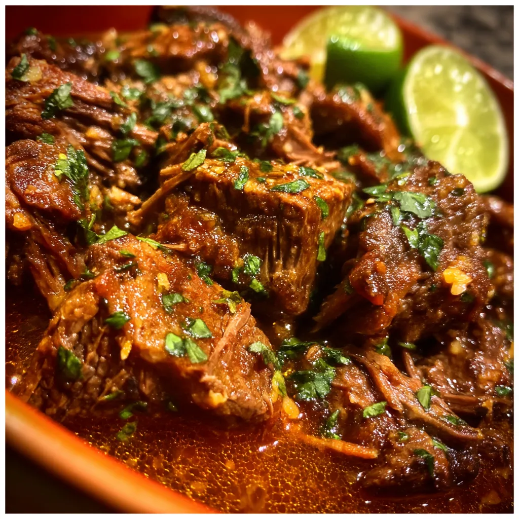 A plate of juicy slow cooker barbacoa.
