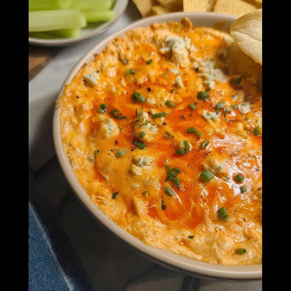 A bowl of cheesy slow cooker buffalo.