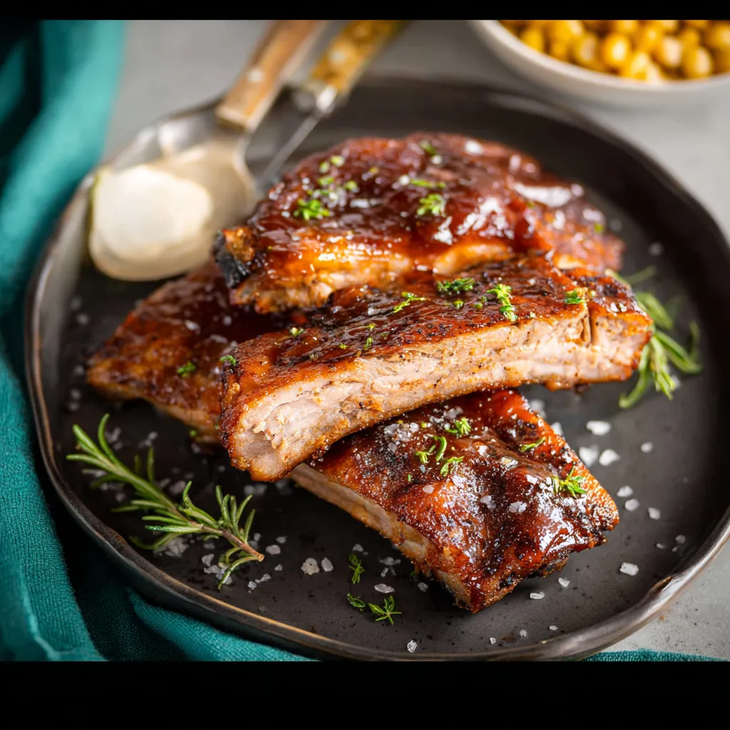 A plate of slow cooker baby back ribs.