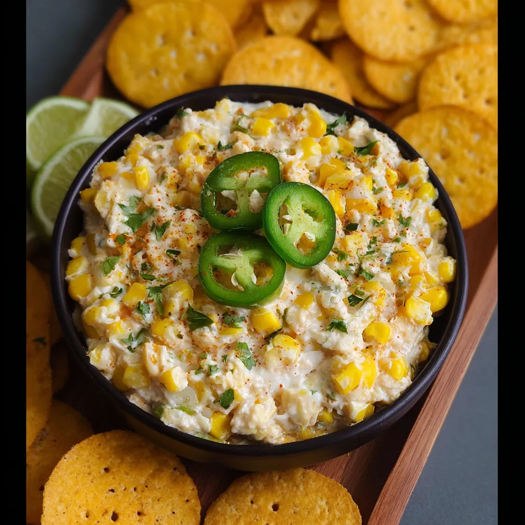 A bowl of jalapeno corn dip with a spoon in it.