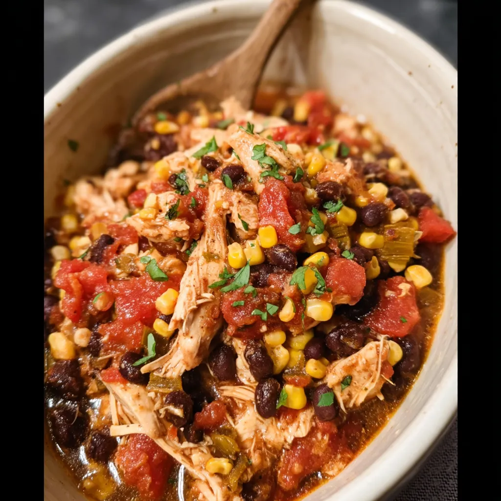 A bowl of slow cooker Mexican chicken.