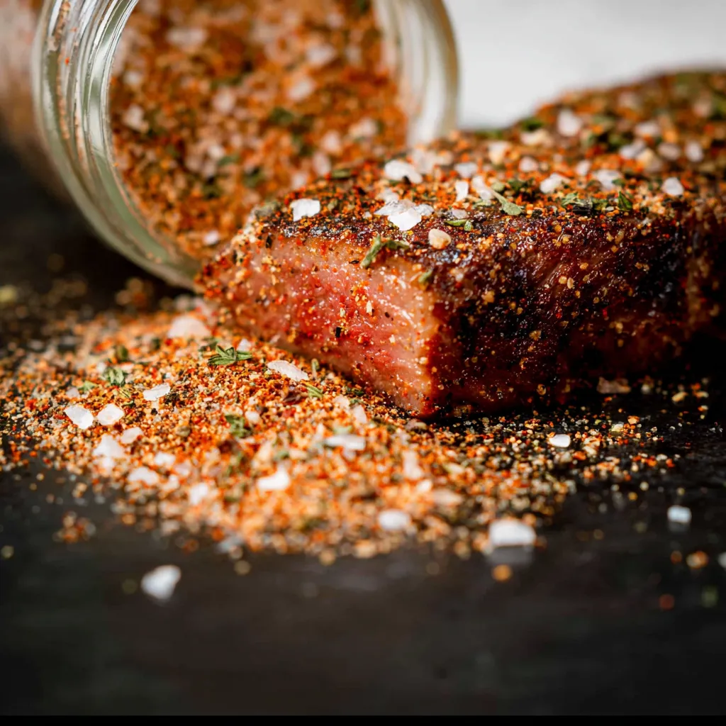 A piece of homemade steak with pepper on it.