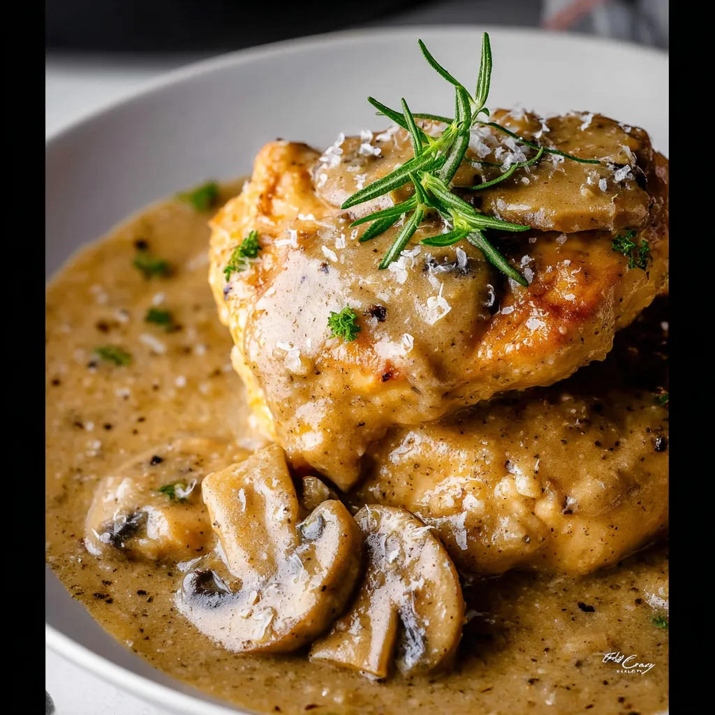 A plate of chicken and gravy.