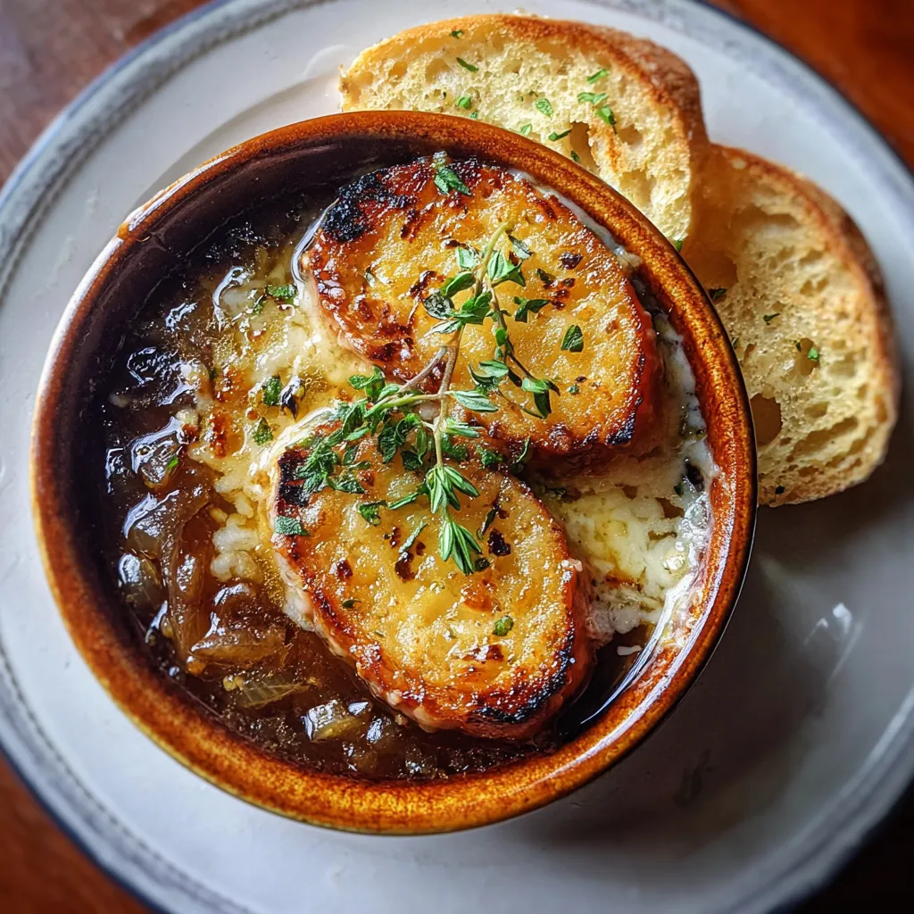 French onion soup with bread.