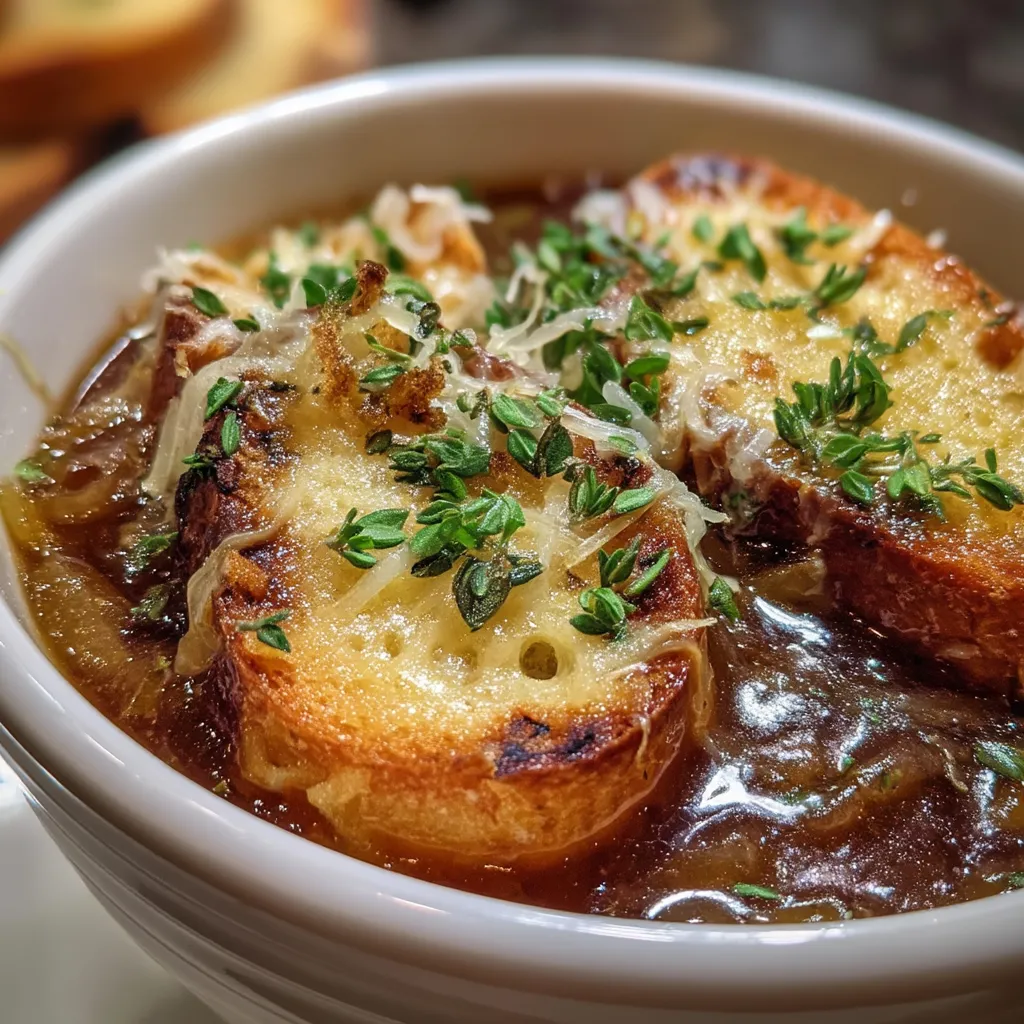French onion soup with bread.