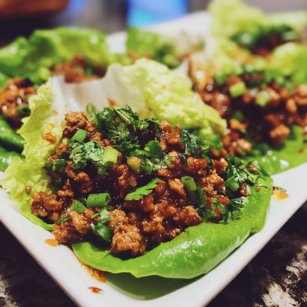 A plate of ground pork lettuce wraps.