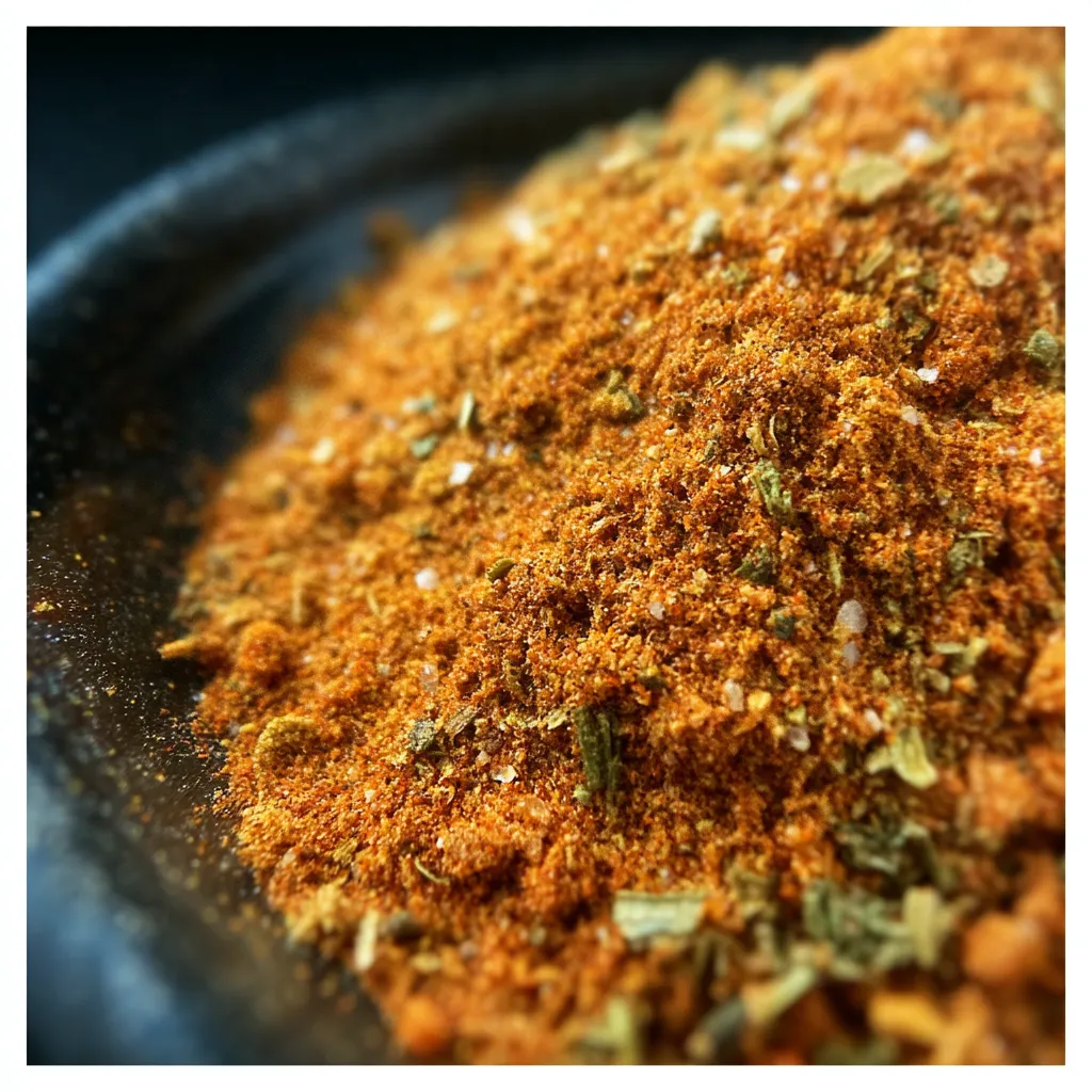 A bowl of spices with a close up of the spices.
