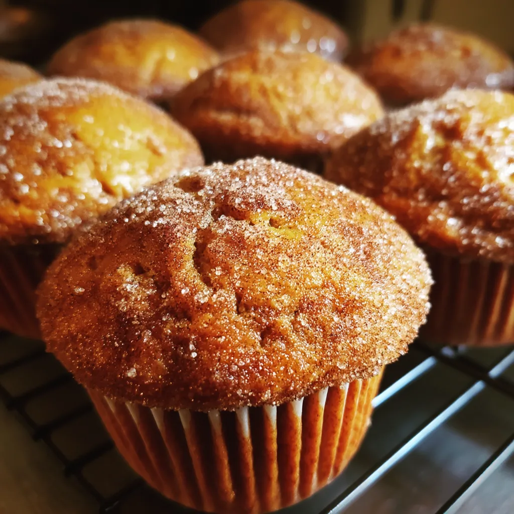 A tray of cinnamon sugar pumpkin muffins.