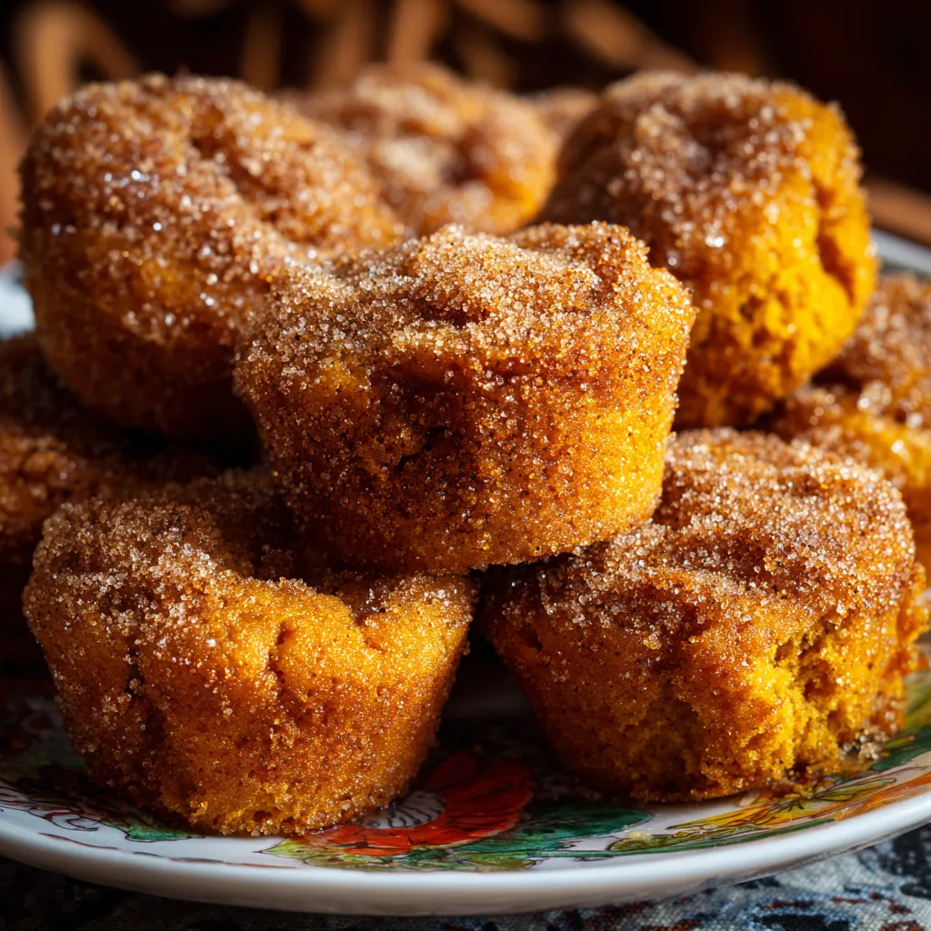 A plate of cinnamon sugar pumpkin muffins.