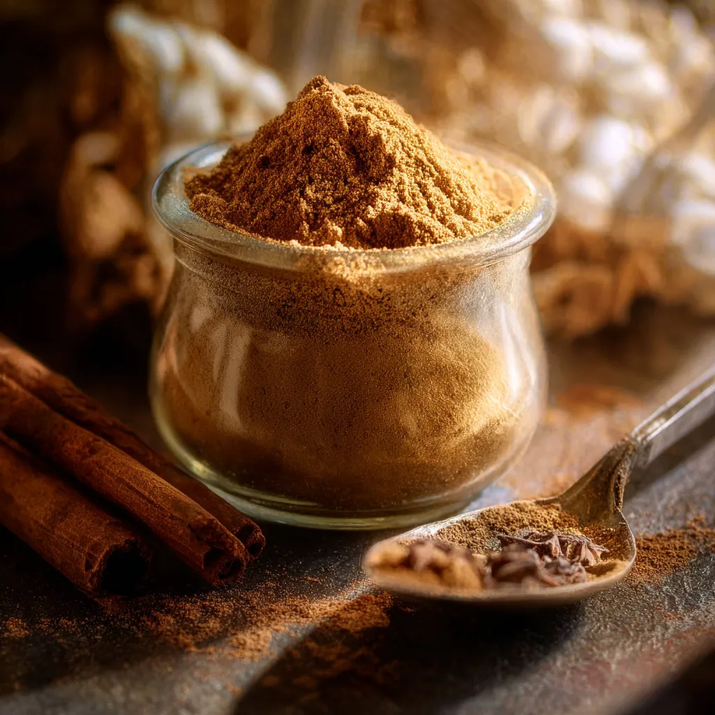 A glass jar of pumpkin pie spice.