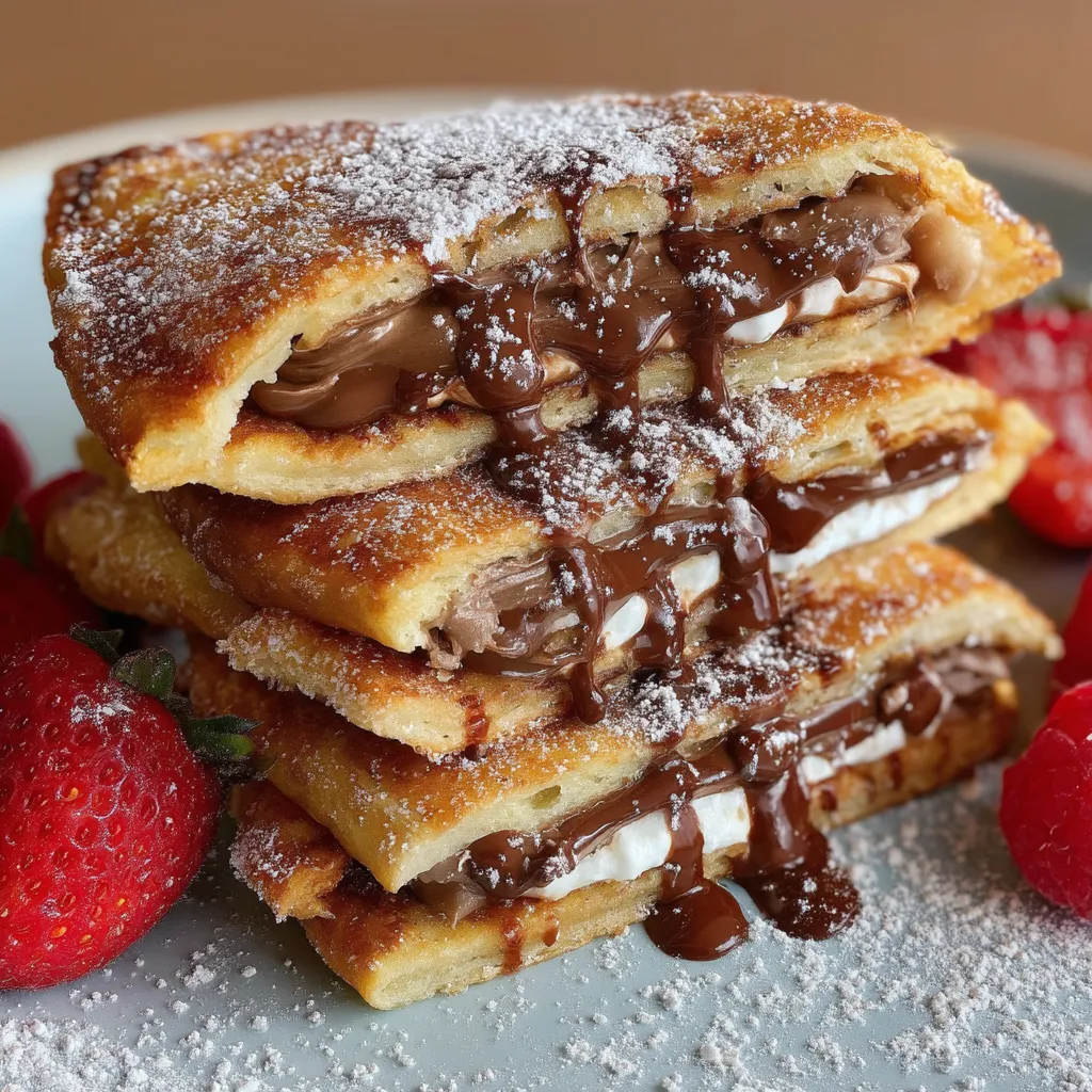 A stack of Nutella pancake sandwiches.