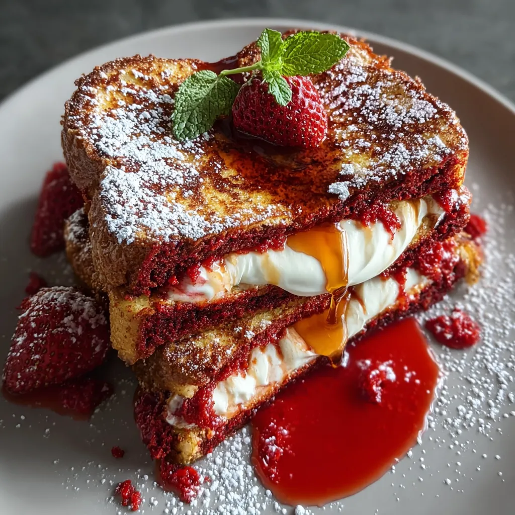 A plate of French toast with strawberries and cream cheese.