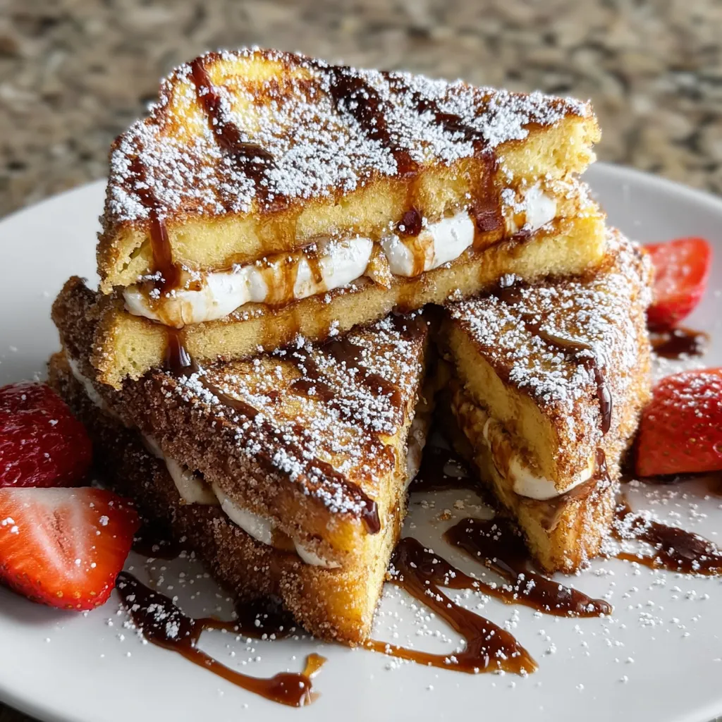 A plate of churro stuffed french toast.