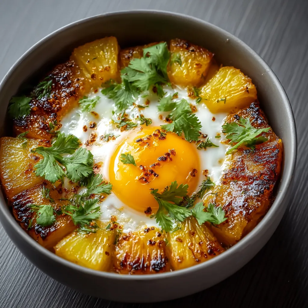 A bowl of food with a fried egg in the middle.