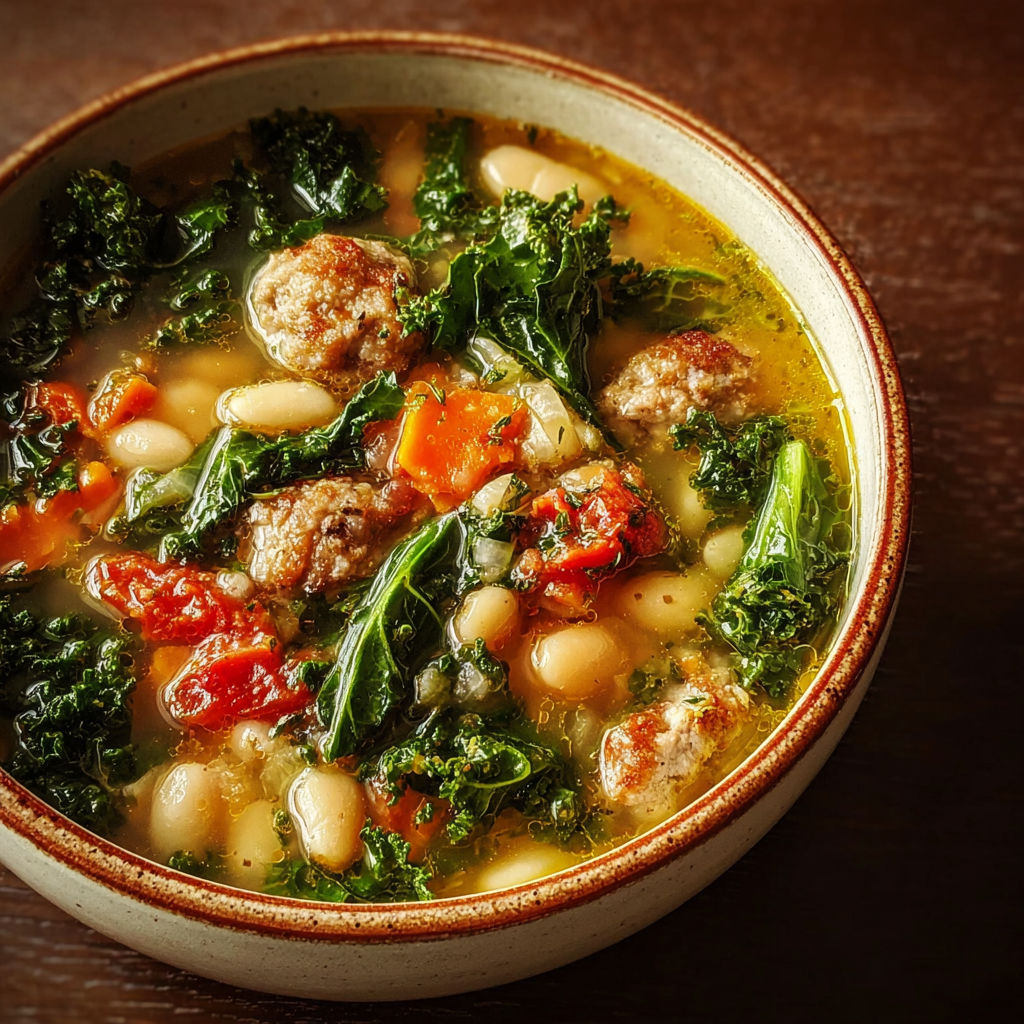 A bowl of soup with vegetables and meat.