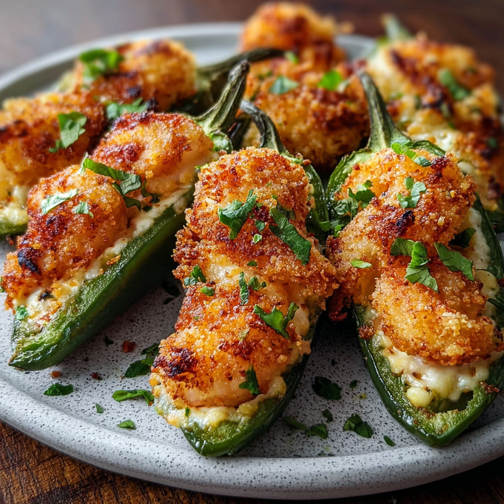 A plate of shrimp stuffed jalapeño poppers.