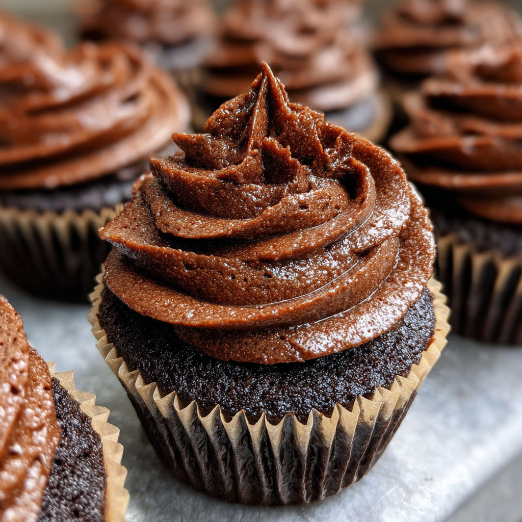 A close up of a moist black velvet cupcake.