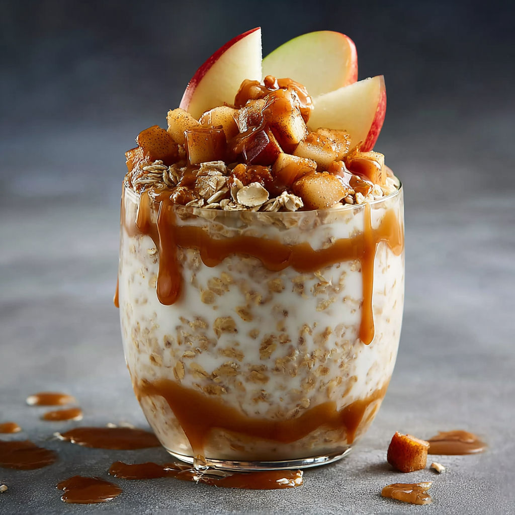 A glass of cereal with a drizzle of caramel sauce.