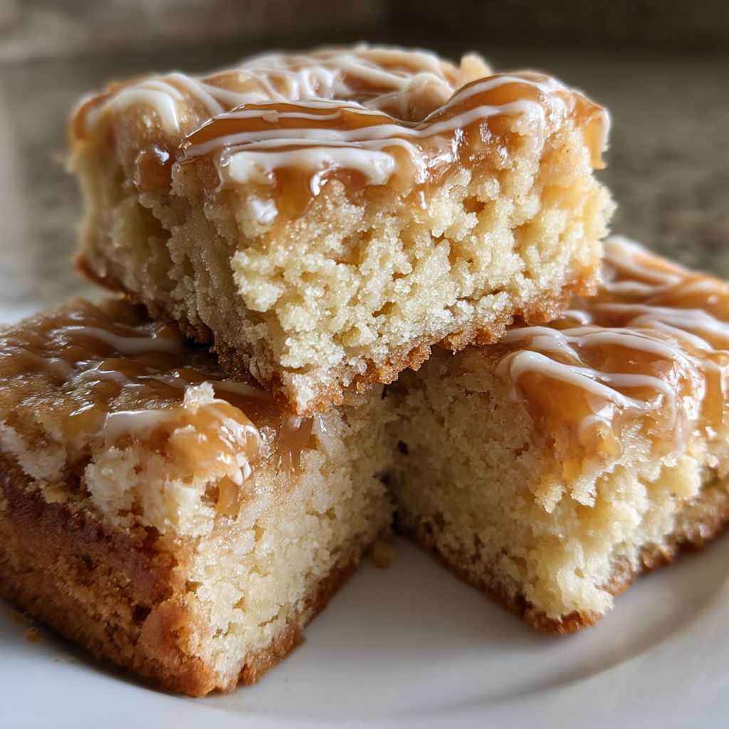 A stack of three cake slices.