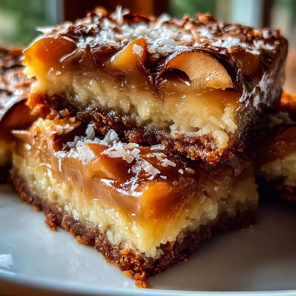 A slice of caramel coconut bars.