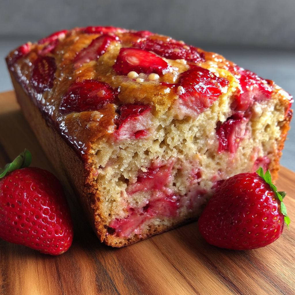 A slice of moist strawberry bread.