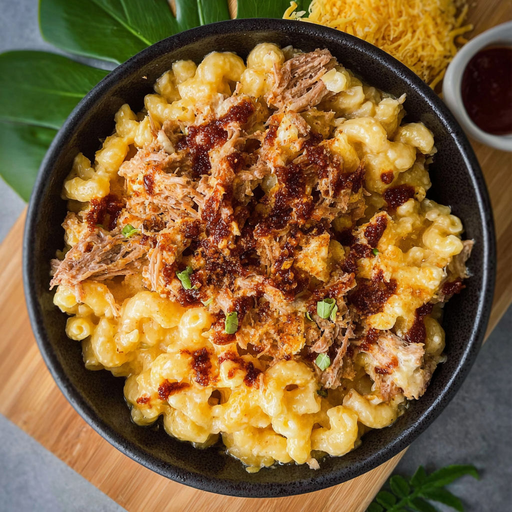 A bowl of macaroni and cheese with bacon.