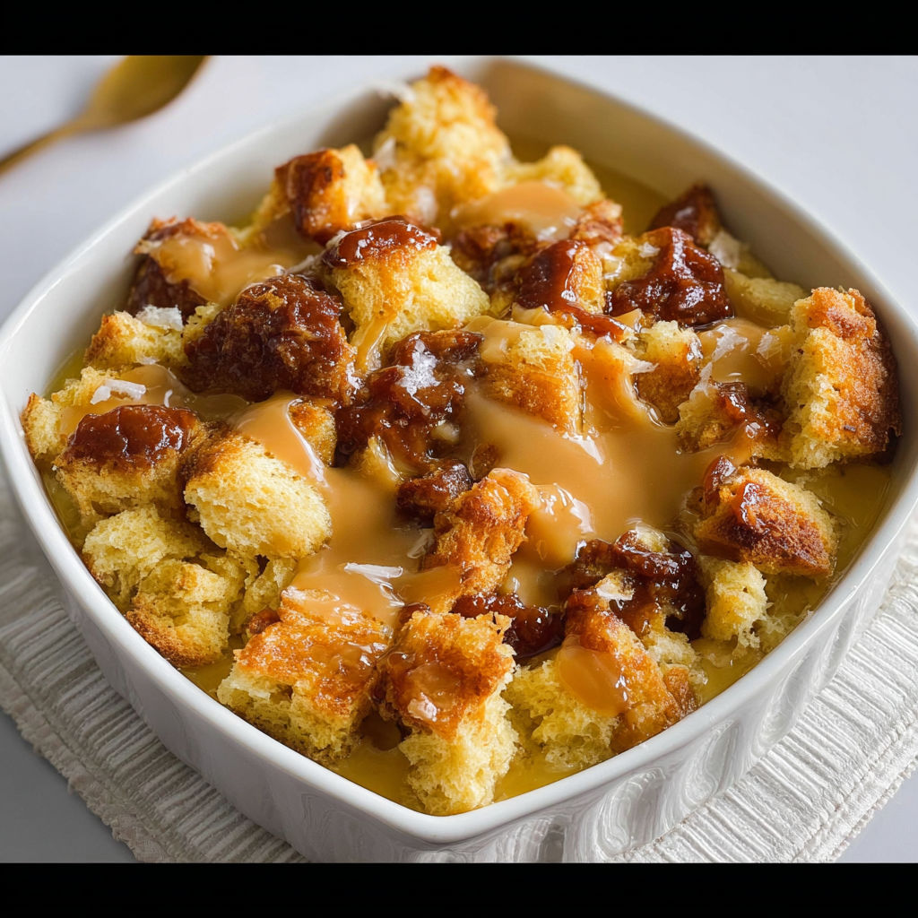 A bowl of food with a sauce on top.