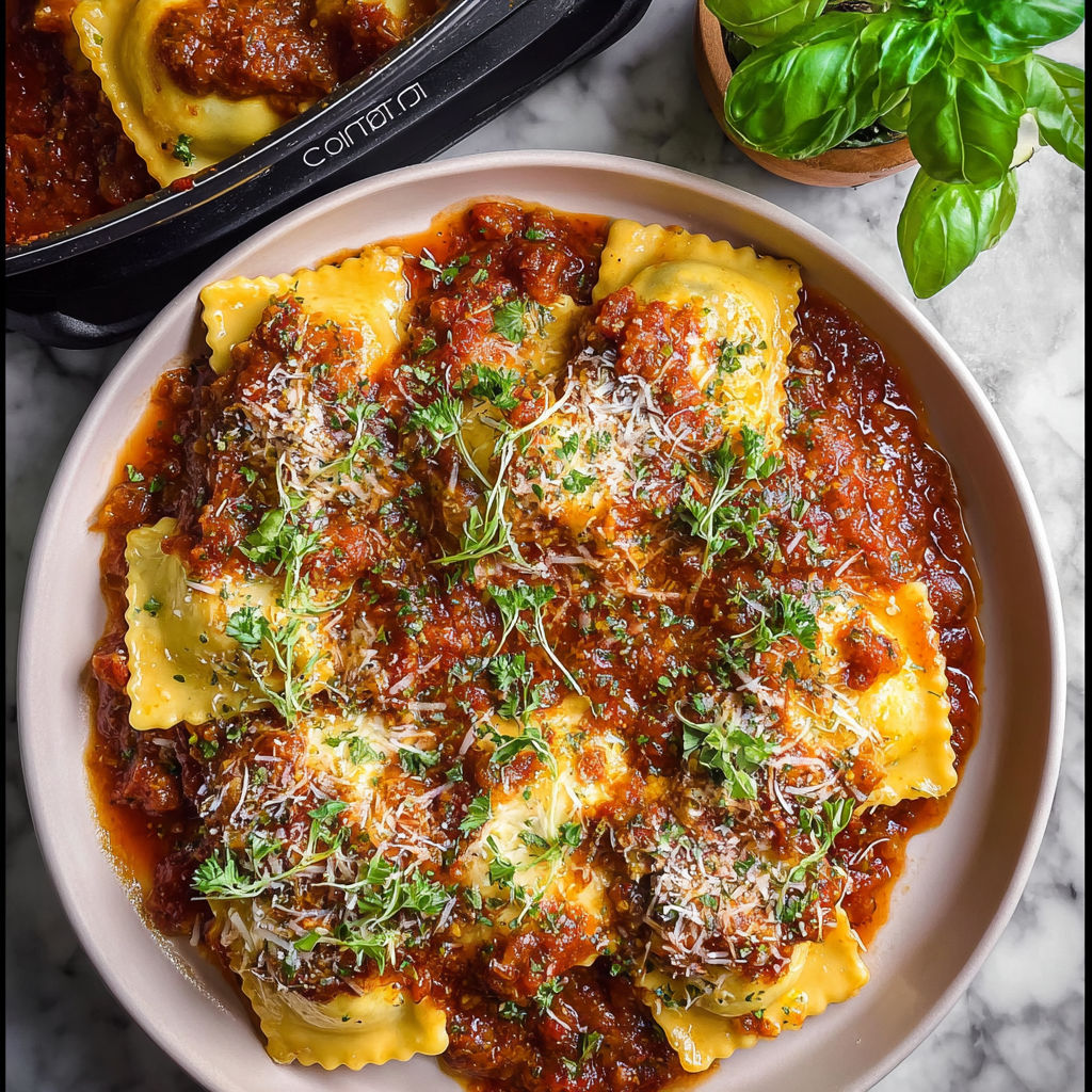 A plate of pasta with sauce and cheese.