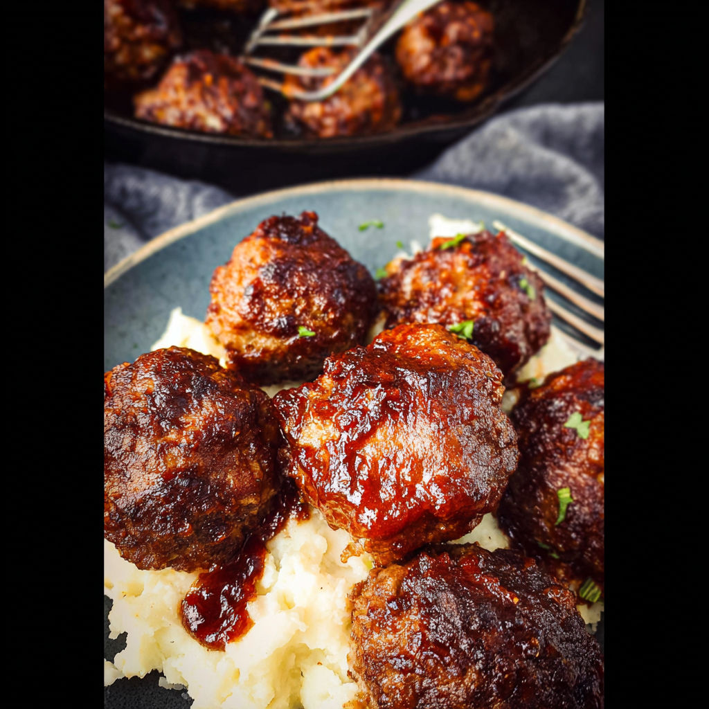 A plate of BBQ meatballs.