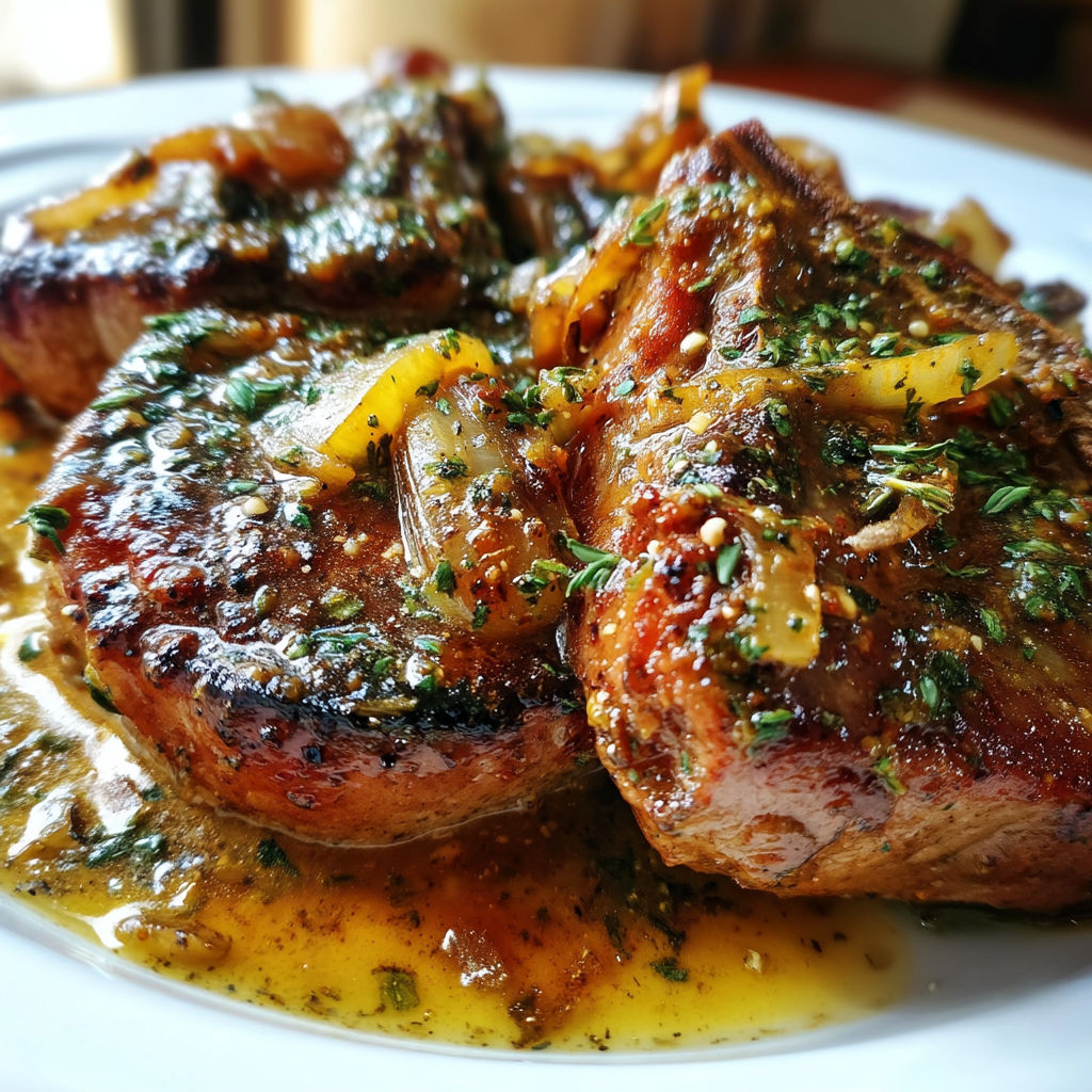 A plate of smothered beef chops.