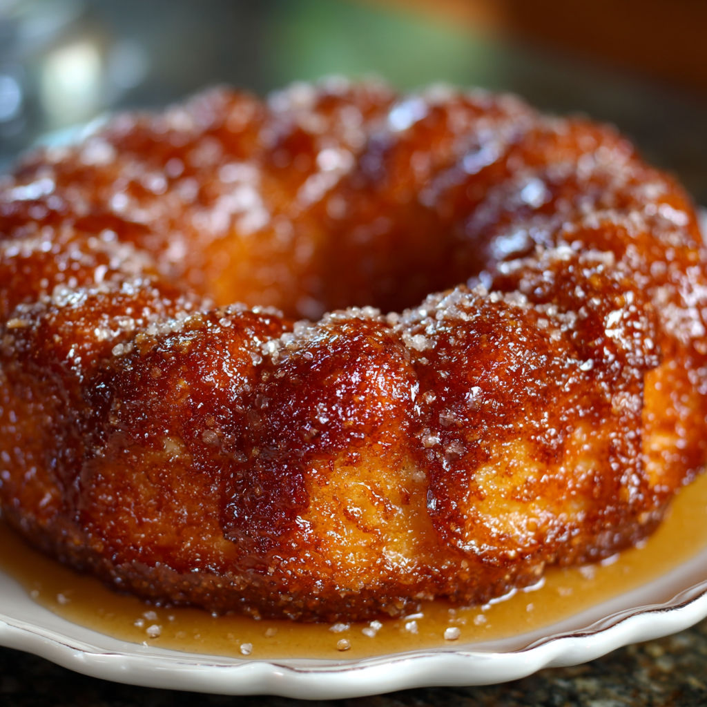 A glazed apple cider donut cake.