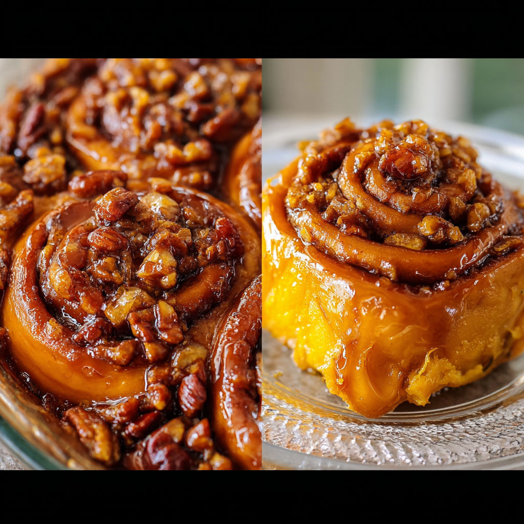 A close up of a pumpkin sticky bun.