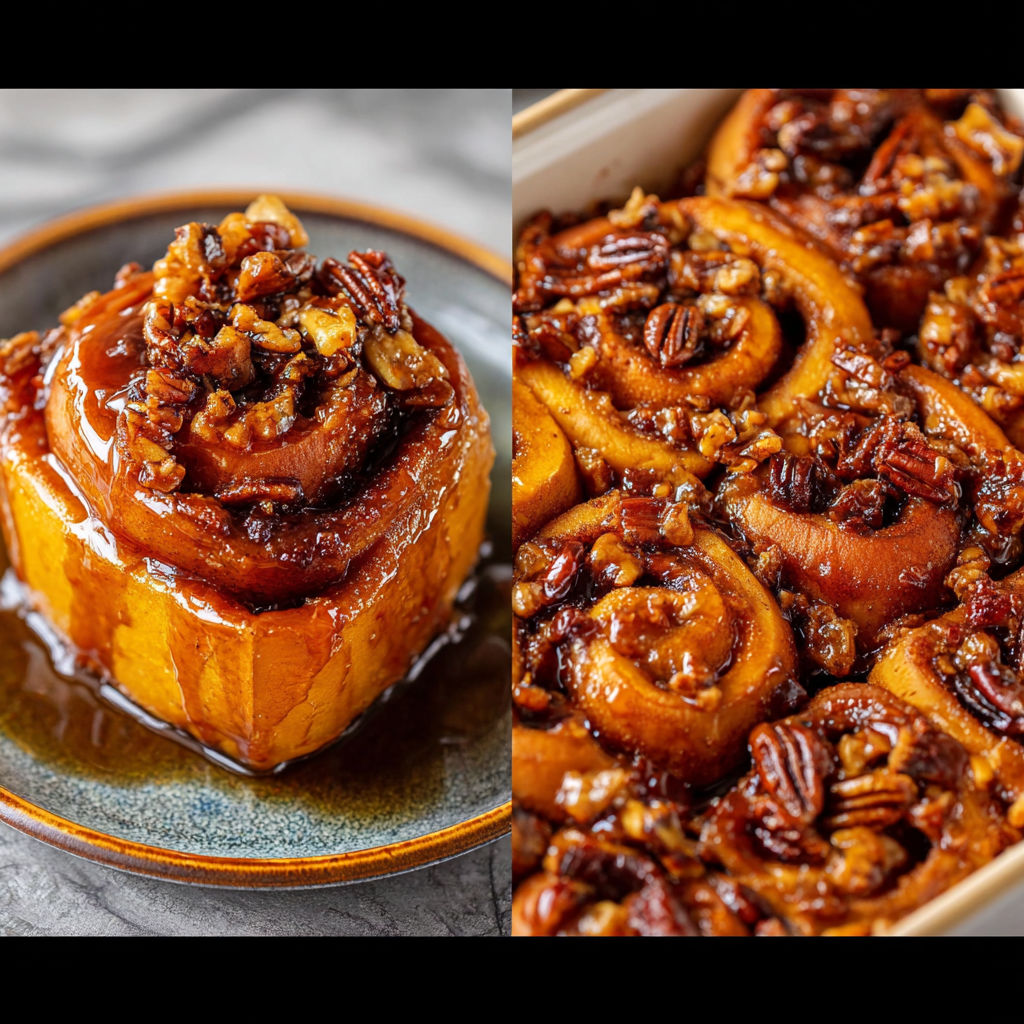 A close up of a pumpkin sticky bun.
