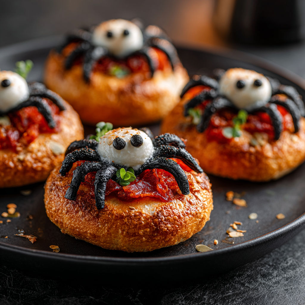 A plate of food with a spider on top.