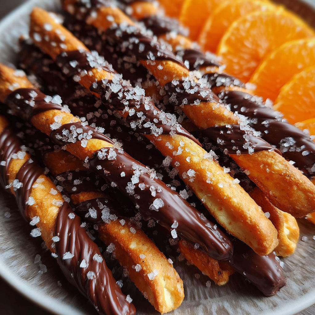 Chocolate orange sticks on a plate.