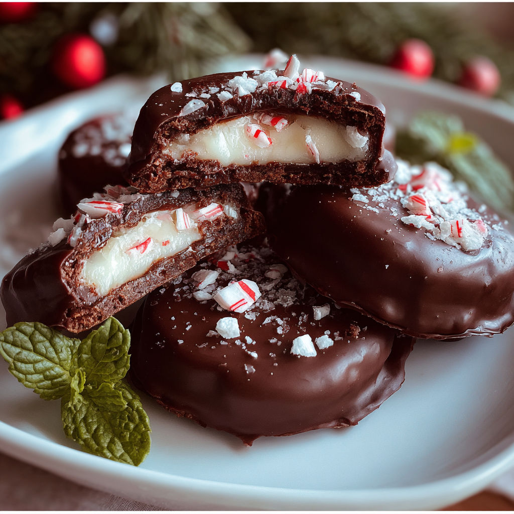 A plate of chocolate covered peppermint patties.