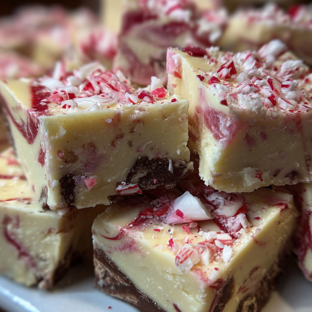 A close up of a cake with red and white stripes.