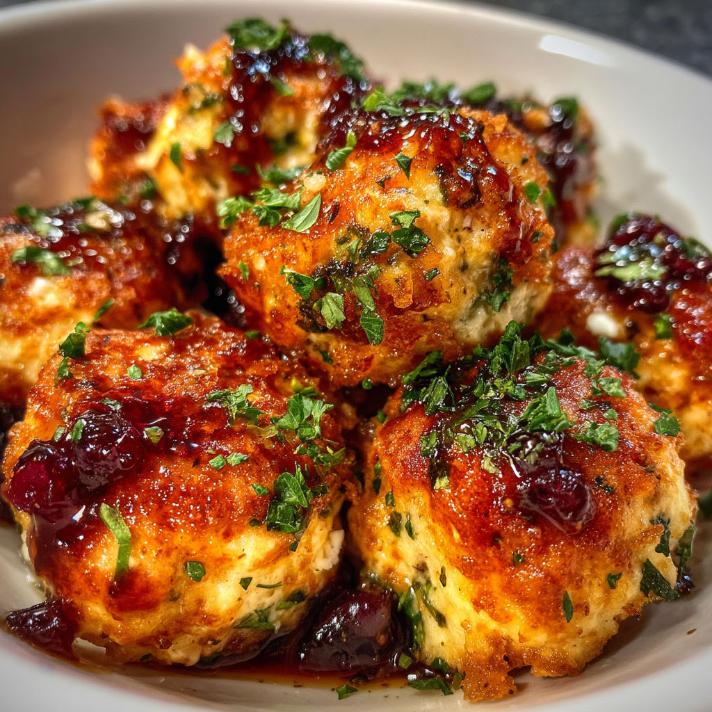 A plate of Cranberry Feta Chicken Meatballs.