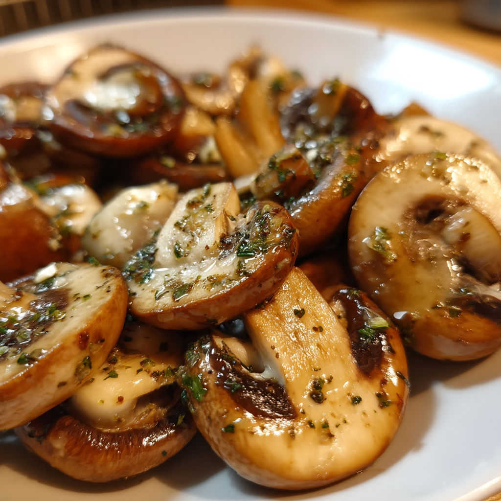 A white plate with mushrooms on it.