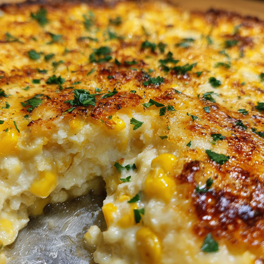 A slice of scalloped corn.
