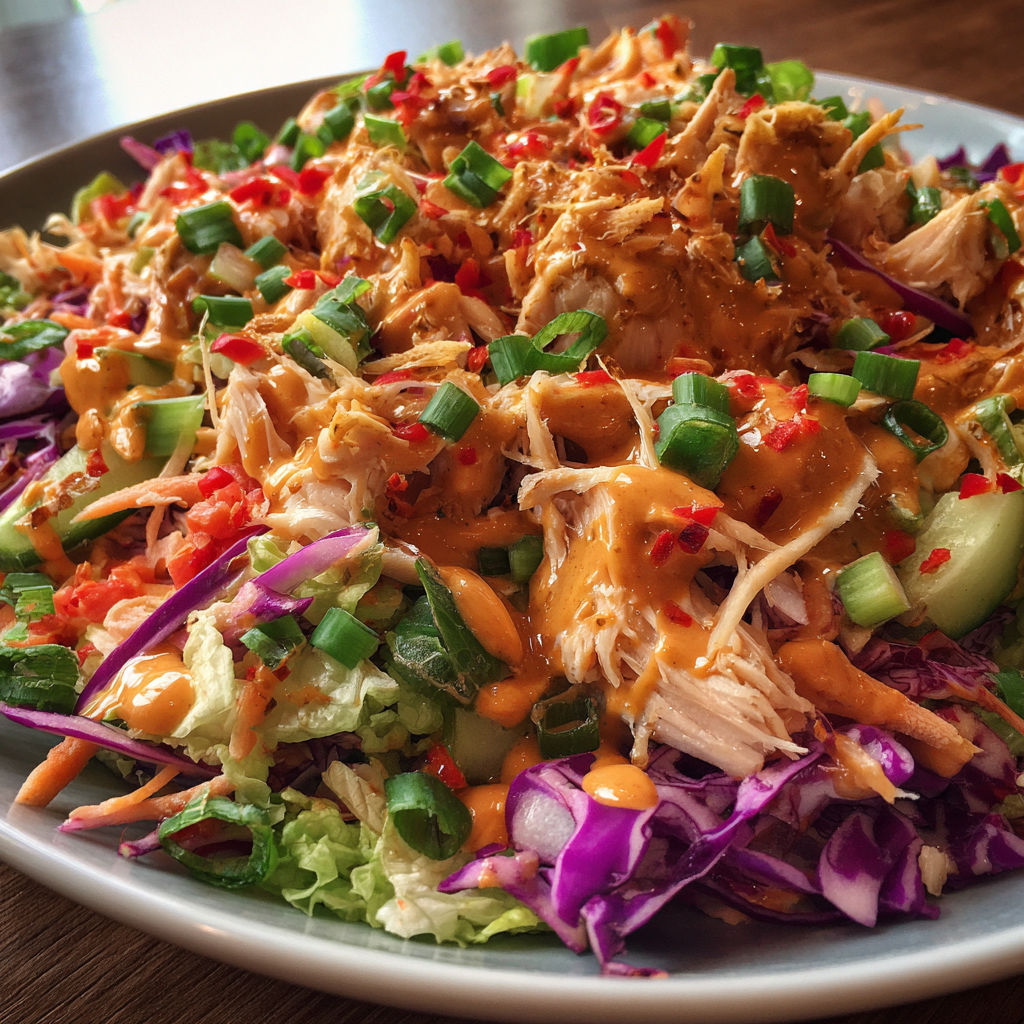 A plate of bang bang chicken salad.