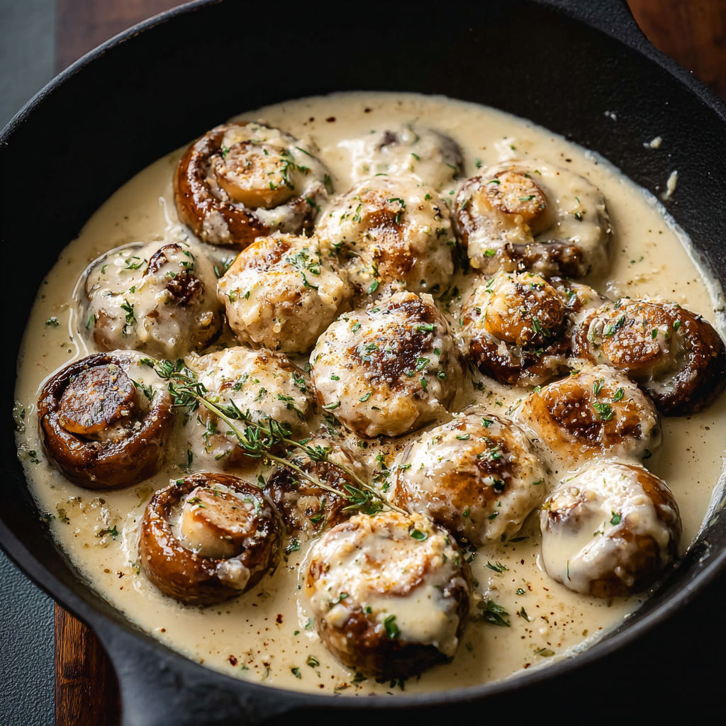 A pan of food with mushrooms and cheese.