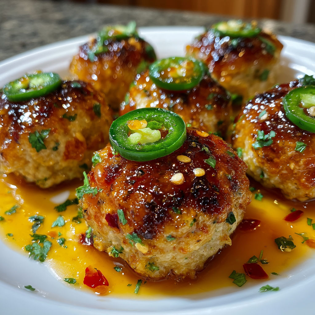 Jalapeño Peach Chicken Meatballs on a plate.