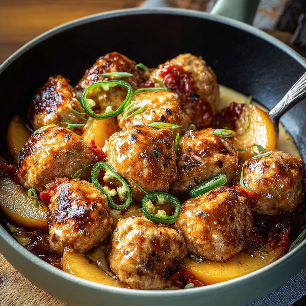 A bowl of meatballs with peppers and onions.