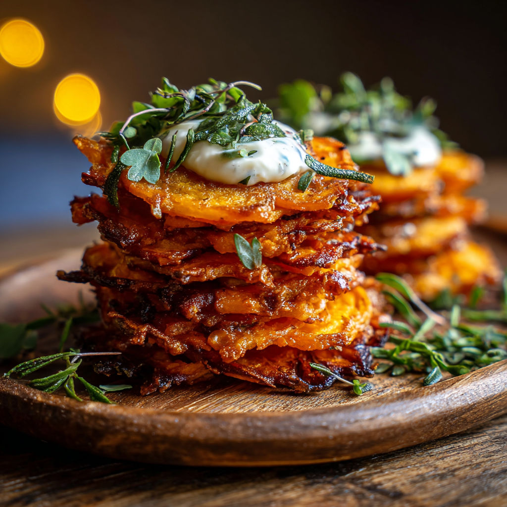 A stack of pancakes with a dollop of sour cream on top.
